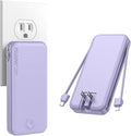 Nusyddy Portable Charger, 10000mAh PD20W Fast Charging Power Bank with Built-in Cables & Wall Plug, Travel Essential External Battery Pack, USB C Battery Phone Charger for iPhone, iPad, Samsung Purple by NUSYDDY