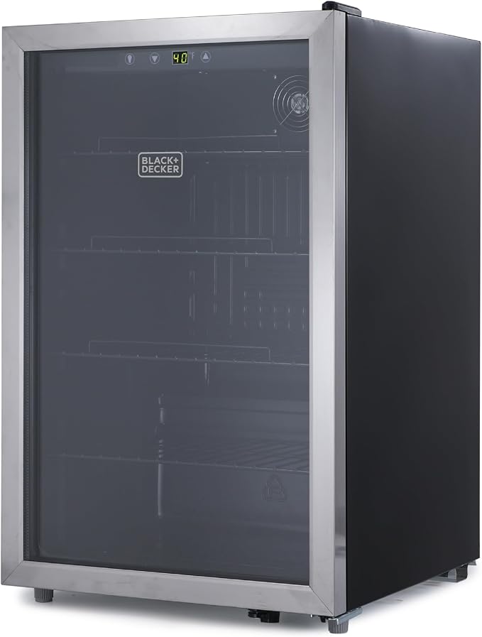 BLACK+DECKER 4.4 Cu. Ft. Beverage Cooler, BDB44LS | Beverage Fridge with Double Pane Glass Door, Drink Fridge with 160-Can Capacity for Home Bar and Home Office with LED Display by Unknown
