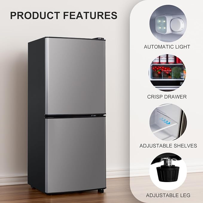 2.9 Cu.Ft Compact Double Door Mini Fridge - Top Freezer & Bottom Refrigerator | Energy Save,7-Level Precision Cooling | Ideal for Dorm, Bedroom, Office & Small Spaces | 7 Level Thermostat, LED Light, Small Fridge with Freezer for Bedroom, Office, Dorm - Image 7