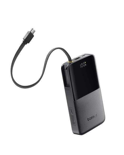 Baseus Portable Charger, 10000mAh Fast Charging Power Bank, 22.5W PD3.0 QC3.0 Battery Pack Built-in USB C Braided Cable, Travel Essentials for iPhone 17 16 15, iPad, S25/S24, Indoor/Outdoor by Baseus
