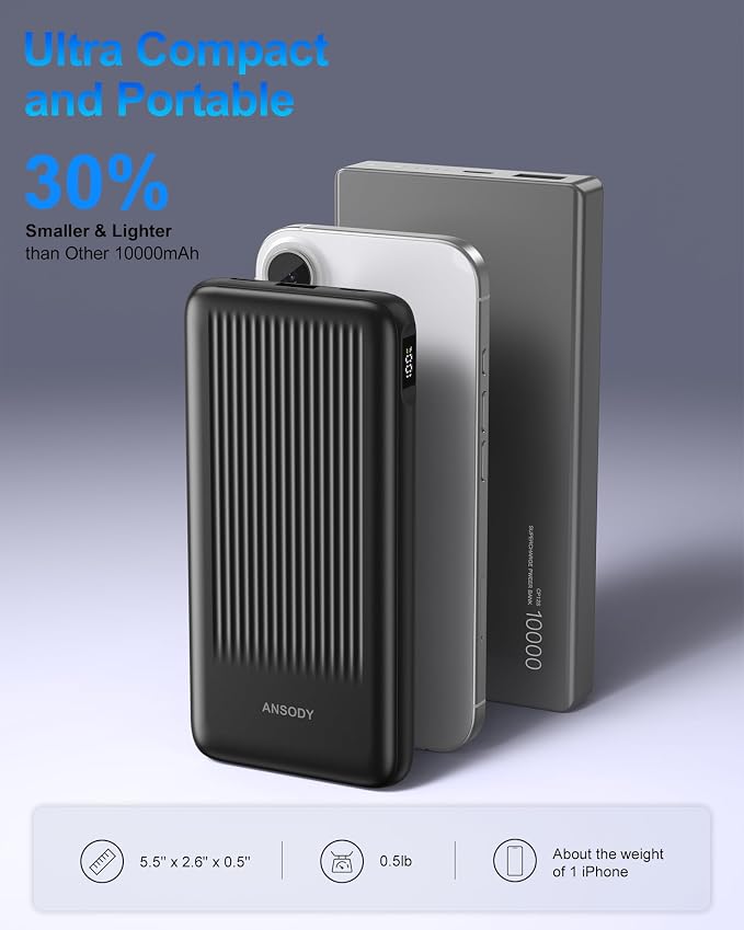 2-Pack Portable Charger, 10000mAh 22.5W Compact USB C Power Bank Fast Charging with 2 Outputs & 2 Inputs, LED Display Battery Pack Compatible with iPhone Samsung iPad Tablets, Black & Black - Image 6