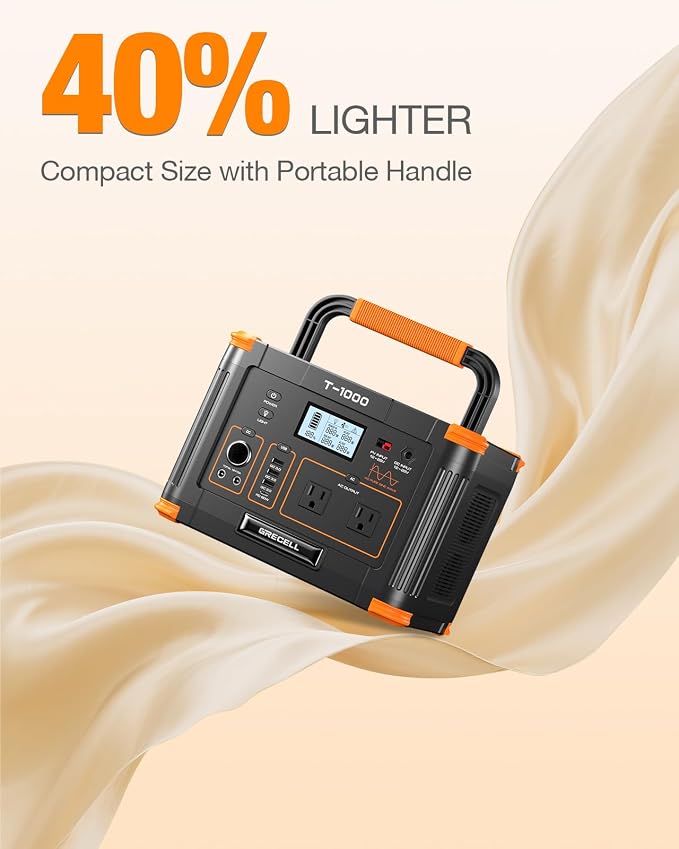 GRECELL 999Wh Solar Generator 1000W, Portable Power Station with 60W USB-C PD Output, 110V Pure Sine Wave AC Outlet Backup Lithium Battery for Outdoors Camping Travel Hunting Home (Peak 2000W) - Image 2