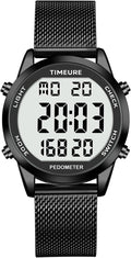 Men's Pedometer Watch with Stainless Steel Bracelet, Step Counter Watch No App by TIMEURE