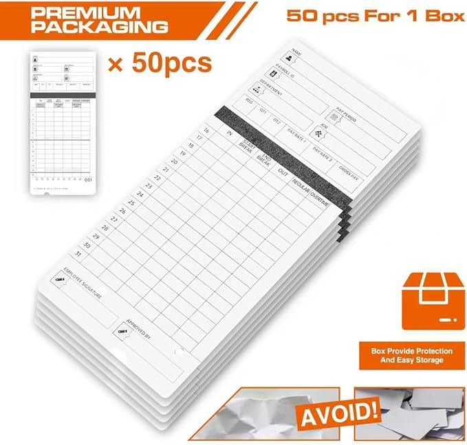 100 time Cards for HN4000, HN4500 time Clocks and More, Card Numbers 1-50 - Image 2