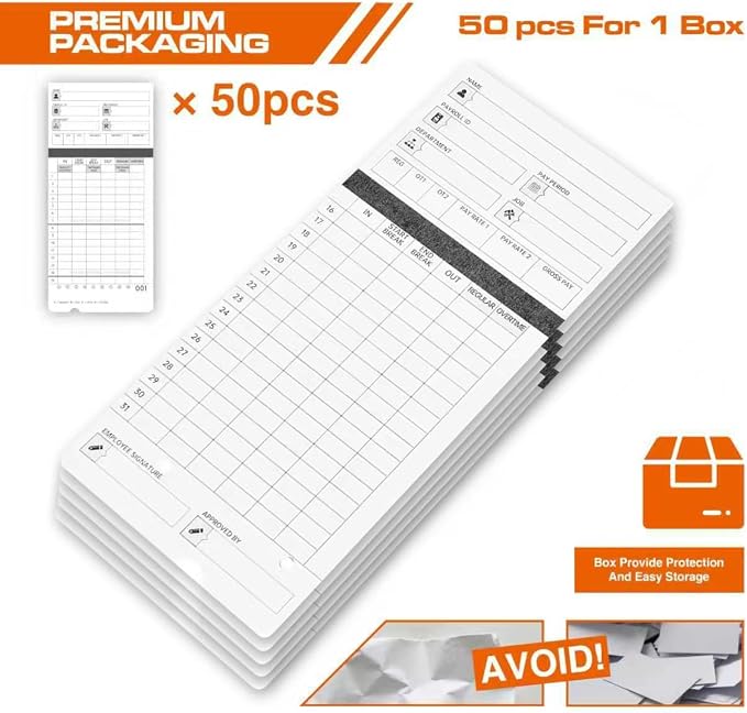 300 time Cards for HN4000, HN4500 time Clocks and More, Card Numbers 1-50 - Image 6