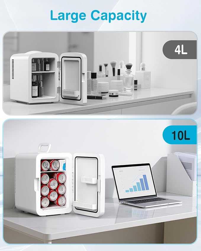 Antarctic Star Compact Mini Fridge, 10L Portable Small Refrigerator, 2.6 Gal Desktop Fridge with AC/DC Adapters, Small Cosmetics Cooler for Beverage, Food, Makeup, Bedroom, Office, Dorm, White - Image 3