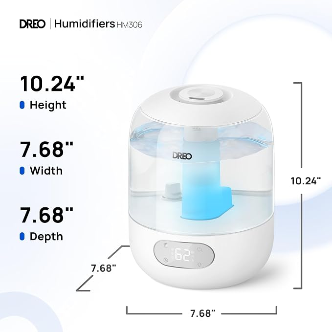 DREO Humidifiers for Bedroom, 3L Top Fill 30H & 26dB Quiet Runtime for Large Room, Cool Mist Ultrasonic Humidifier with Humidity Sensor, Night Light for Home, Baby, Nursery, Plants, New Edition - Image 8
