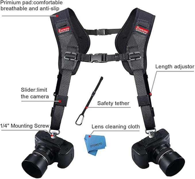 ztowoto Camera Shoulder Double Strap Harness Quick Release Adjustable Dual - Image 5