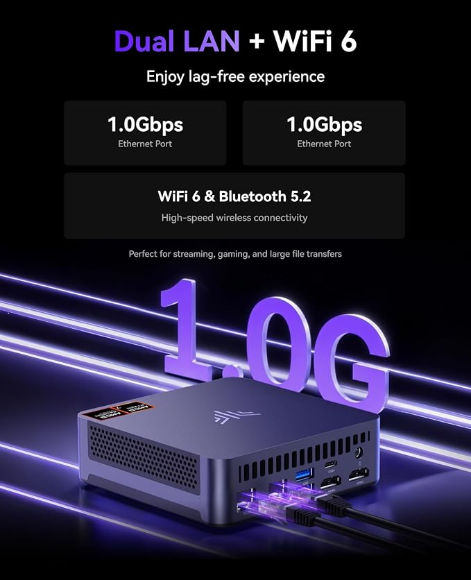 KAMRUI AM21 Mini PC, Ryzen 7 8745HS, 16GB DDR5 RAM, 1TB NVMe SSD | 8-Core 16-Thread, Up to 4.9GHz, Radeon 780M Graphics, USB4, Quad 4K Display, Dual LAN, WiFi 6 - Image 7