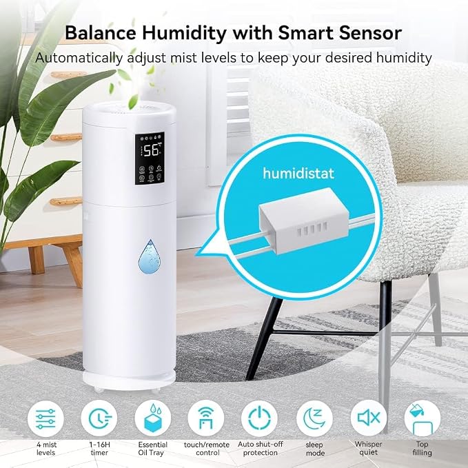 Humidifiers for Large Room Home Bedroom 2000 sq.ft. 17L/4.5Gal Large Humidifier with Extension Tube & 4 Speed Mist,Top Fill Wholehouse Humidifier with 360°Nozzle for Plant Office Commercial Greenhouse - Image 3
