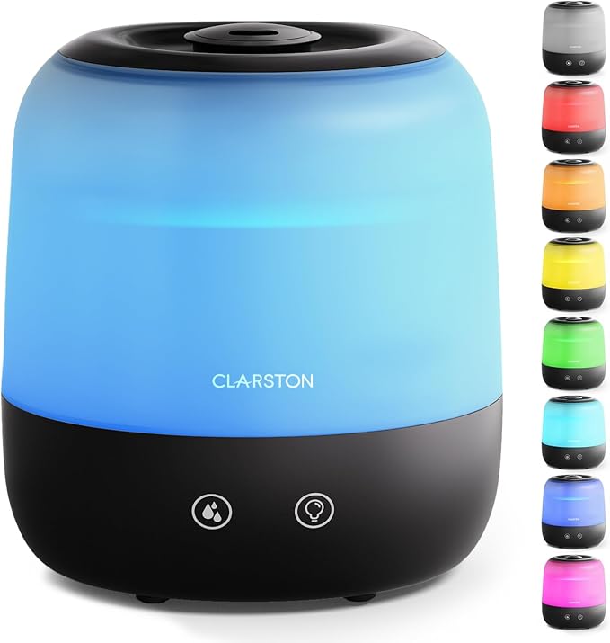 Clarston Humidifiers for Bedroom, 2L Top Fill with 360° Nozzle for Large Room, 7-Color Night Light, 24dB Quiet Cool Mist Air Humidifier for Baby Nursery & Plants, No BPA, Auto Shut Off, Easy to Clean by Clarston