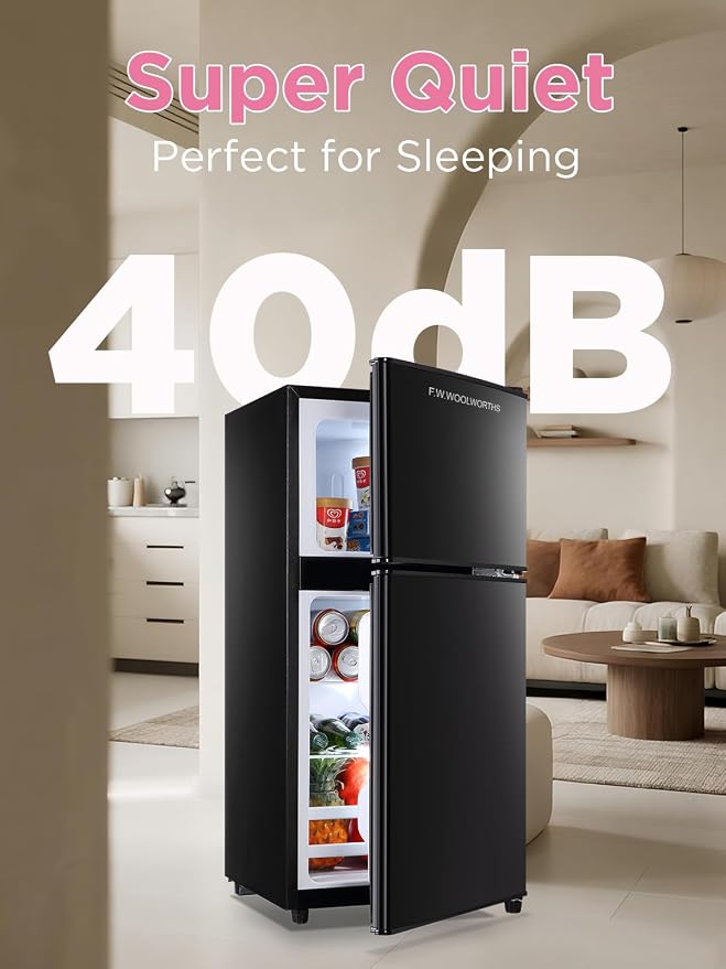F.W.WOOLWORTHS 3.5 Cu.Ft Refrigerator with Freezer | Compact Fridge with 2 Doors for Office, Kitchen, Dorm and Bedroom, 7 Level Temp Adjustable Thermostat, Black - Image 4