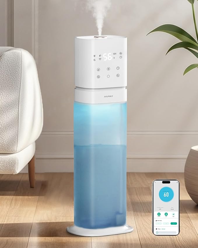 Smart Humidifier Large Room, 2.1Gal/8L Humidifiers for Bedroom with Extended Tube&Night Light, Whole House Cool Mist Humidifiers, WIFI App&Voice Control, School/Office/Warehouse, White by IndoorExpertAirImprovement