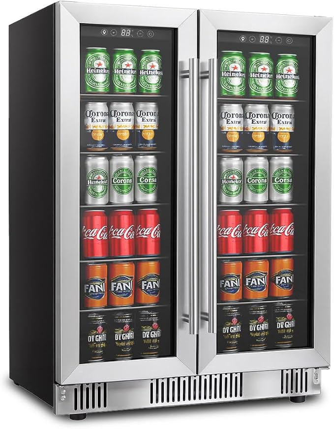 Erivess 24 inch Beverage Refrigerator Cooler, 5.4 Cubic/176 Can Large Fridge Dual Zone with Glass Front Door, Under Counter Small Refrigerator with Adjustable Shelves and Digital Display by Erivess