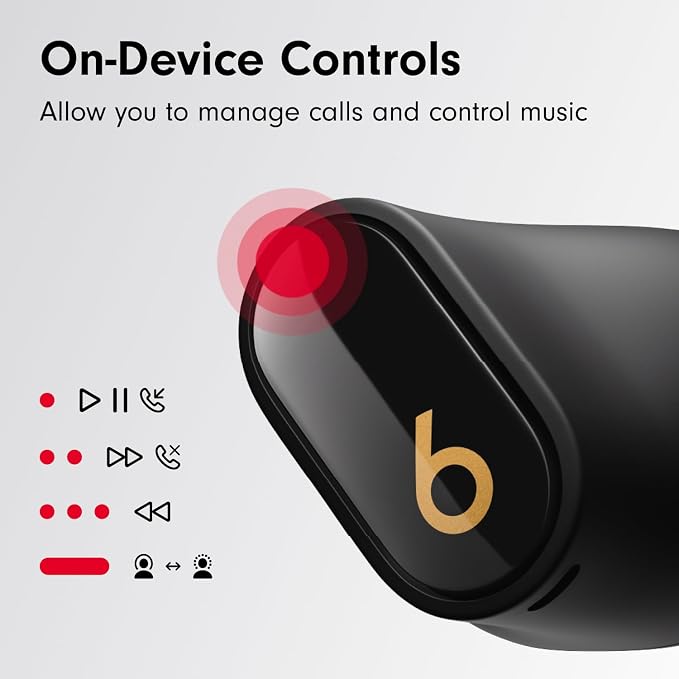 Beats Studio Buds + | True Wireless Noise Cancelling Earbuds, Enhanced Apple & Android Compatibility, Built-in Microphone, Sweat Resistant Bluetooth Headphones, Spatial Audio - Black/Gold | Includes charging case, USB-C cable and extra eartips for char... - Image 5