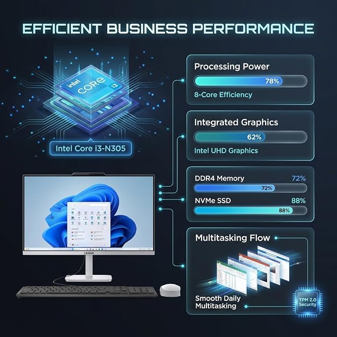 Lenovo 24 8-Core Intel i3-N305 16GB 1TB SSD All-in-One Desktop Computer | 23.8" FHD IPS Display, WiFi 6, Bluetooth 5.2, Windows 11 Home, Keyboard, Mouse - Image 3