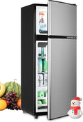 F.W.WOOLWORTHS 3.8 Cu.Ft Refrigerator with Freezer | Compact Fridge with 2 Doors for Office, Kitchen, Dorm and Bedroom, 7 Level Temp Adjustable Thermostat, Silver by FWWOOLWORTHS