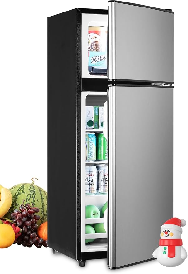 F.W.WOOLWORTHS 3.8 Cu.Ft Refrigerator with Freezer | Compact Fridge with 2 Doors for Office, Kitchen, Dorm and Bedroom, 7 Level Temp Adjustable Thermostat, Silver by FWWOOLWORTHS