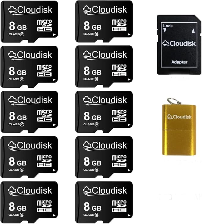 Pack of 10 Micro SD Card 8GB Flash Memory Card C10 A1 U1 Micro SDHC by Cloudisk