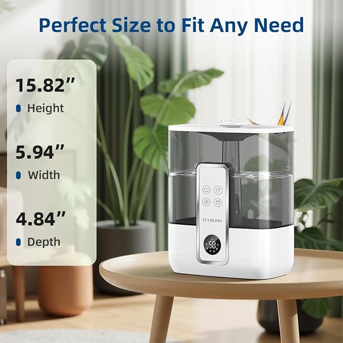 FLYMOON Mist Humidifier for Bedroom, Humidifier with Top Fill, 5L Water Tank, Leak-Proof, 28dB, Tuya App Control, Humidifiers for Large Room, Home, Plants,White - Image 4
