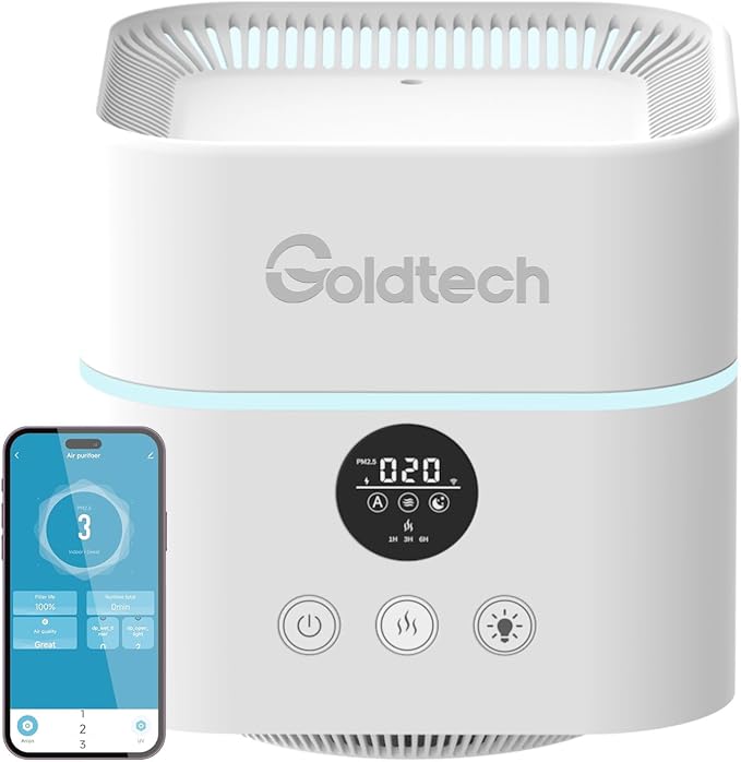 Air Purifier and Humidifier Combo for Bedroom Up to 200Ft²,H13 True HEPA Filter Desk Air Purifiers with Smart WiFi,500ML Water Tank,LED Light,Small Air Purifier for Bedroom,Office by Unknown