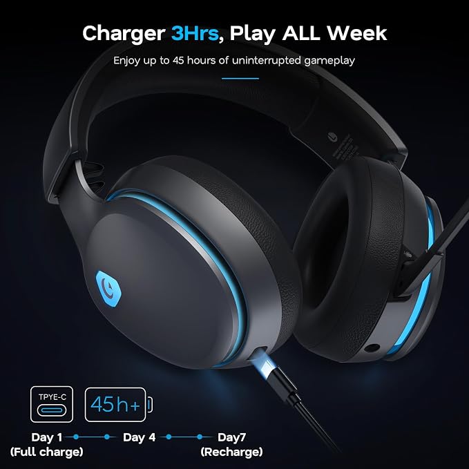 AOC 2.4GHz Wireless Gaming Headset for PS5, PS4, Switch, 45Hr, Space Gray | Bluetooth 6.0 Gaming Headphones with Noise Canceling Mic, 7.1 Virtual Surround, Great for Fortnite & Call of Duty/FPS Gamers - Image 6