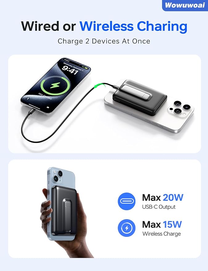 for Magsafe Portable Charger,10000mAh Wireless Magnetic Power Bank with USB C Charging and stand, Travel Essential for Magsafe Battery Pack Compatible with iPhone 17/air/16/15/14/13/12 Series - Image 4