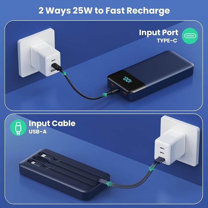 Portable Charger Power Bank 40800mAh with 3 Built-in Cables,25W Fast Phone Charging Portable Battery Pack,5 Outputs Travel Essentials Outdoor External Battery for iPhone 17/16,Galaxy Android etc-Blue - Image 6