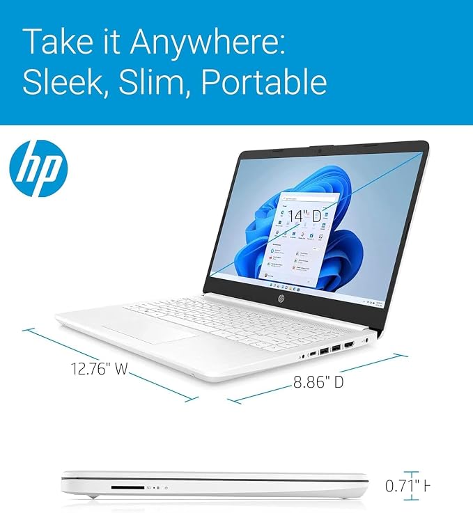 HP 14" Ultra Light Laptop for Student & Home (Intel 4-Core Celeron, 4GB RAM, 64GB eMMC + 128GB SD Card,) 11-Hr Long Battery Life, Webcam, Wi-Fi, Win 11 Home in S Mode (Renewed) - Image 6
