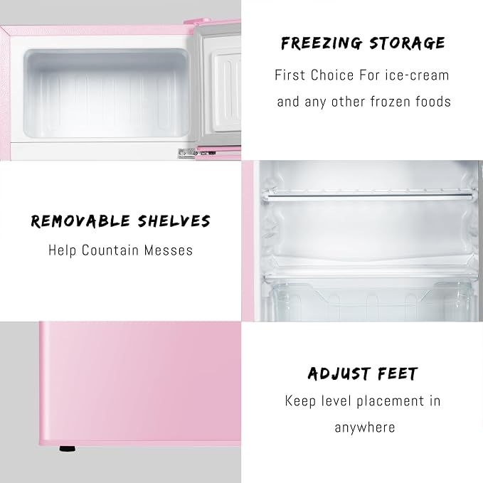 Mini Fridge With Freezer,3.2 Cu.Ft Compact Refrigerator,Mini Refrigerator With 2 Doors For Bedroom,Office,Kitchen,Apartment,Dorm(pink) - Image 5