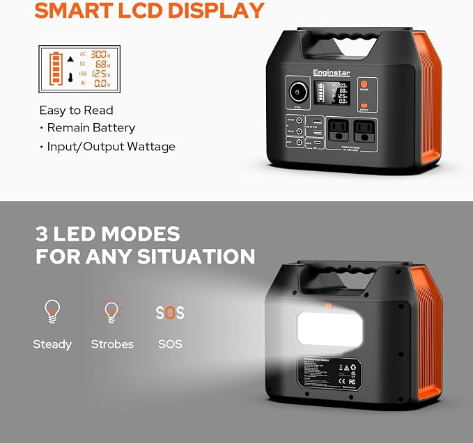 EnginStar Portable Power Station 300W 296Wh Battery Bank with 110V Pure Sine Wave AC Outlet for Outdoors Camping Hunting and Emergency, 80000mAh Backup Battery Power Supply for CPAP - Image 3