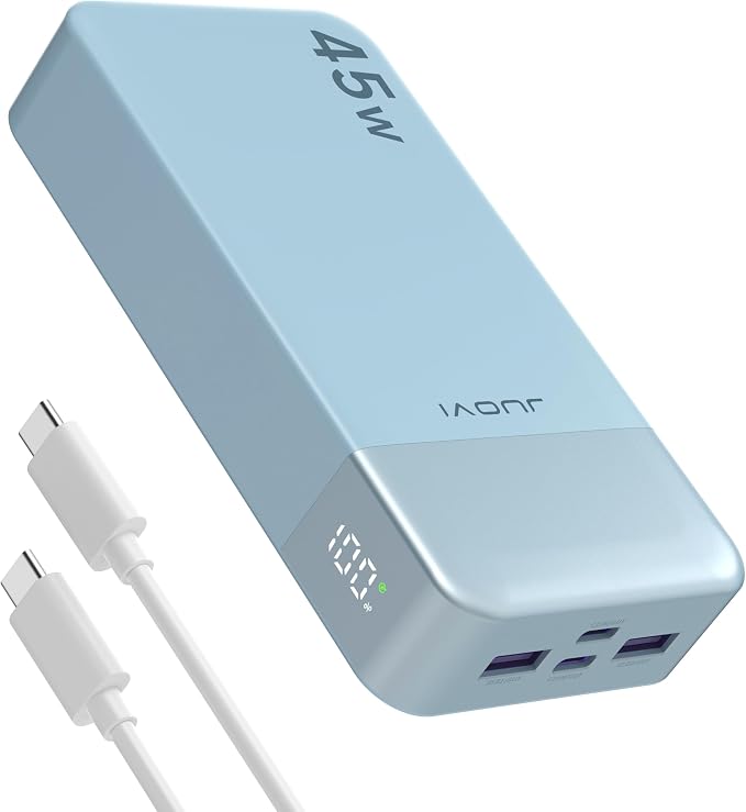 JUOVI J2621 Power Bank Portable Charger 20000mAh 45W, PD3.0 QC 4.0 Fast Charging Battery Pack with LED Display,2 USB-C,2 USB-A for iPhone 15 16, MacBook by JUOVI
