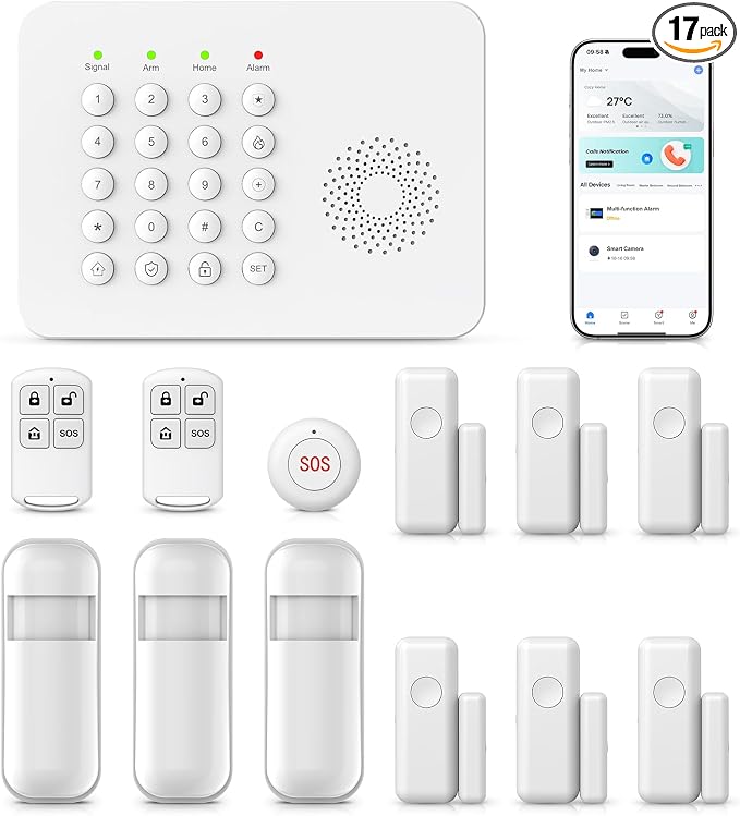 Home Security Syste, 17-Piece WiFi+GSM/4G Security Systems by PGST