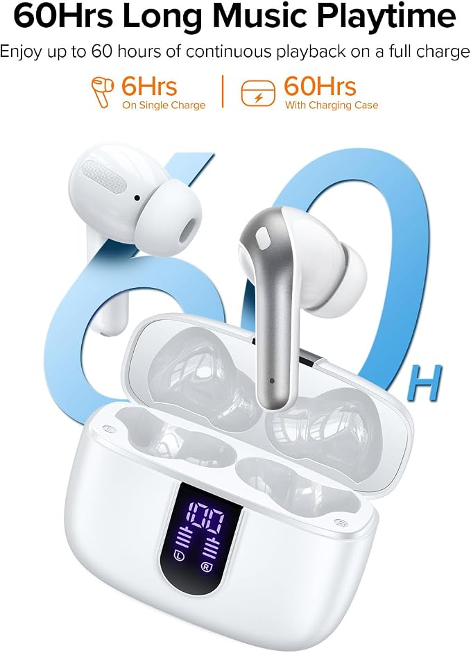 TAGRY Bluetooth Headphones True Wireless Earbuds 60H Playback LED Power Display Earphones with Wireless Charging Case IPX5 Waterproof in-Ear Ear buds with Mic for TV Smart Phone Laptop Computer Sports - Image 2