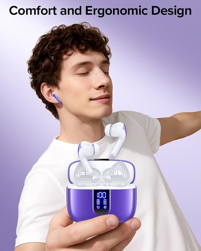 TAGRY Bluetooth Headphones True Wireless Earbuds 60H Playback LED Power Display Earphones with Wireless Charging Case IPX5 Waterproof in-Ear Ear buds with Mic for TV Smart Phone Laptop Computer Sports - Image 2