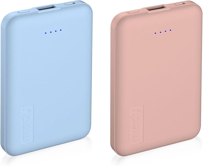 Miady 2-Pack 5000mAh Mini Portable Charger, 5V 2.4A USB-C Output Fast Charging Battery Pack Travel Small Power Bank Compatible with iPhone 16/15 Galaxy S24/S22 iPad Android etc (Cream Blue+ Pink) by Miady