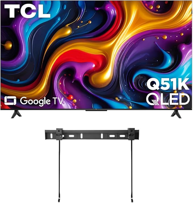 TCL 50" Q51K Q Series Q-LED 4K UHD HDR+ with Google TV Dolby Atmos + DTS Virtual:X, Motion Rate 240, AIPQ Processor, Auto Game Mode, Bluetooth + Free Wall Mount (2025) (Renewed) by Amazon+Renewed