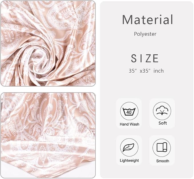 4Pcs Silk Head Scarves for Women Satin Hair Scarf 35”Large Square Bandana Silk - Image 4