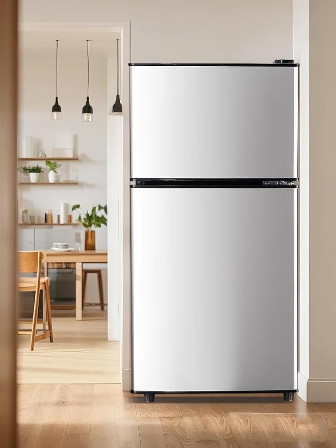 F.W.WOOLWORTHS 3.5 Cu.Ft Refrigerator with Freezer | Compact Fridge with 2 Doors for Office, Kitchen, Dorm and Bedroom, 7 Level Temp Adjustable Thermostat, Silver - Image 8