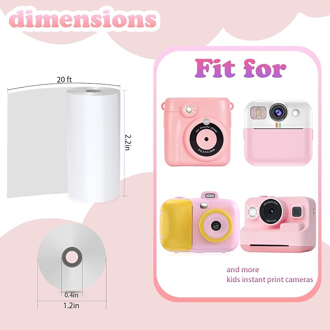 16 Rolls Kids Camera Instant Print Refill Paper Set, Phetium HD Printing - Image 2