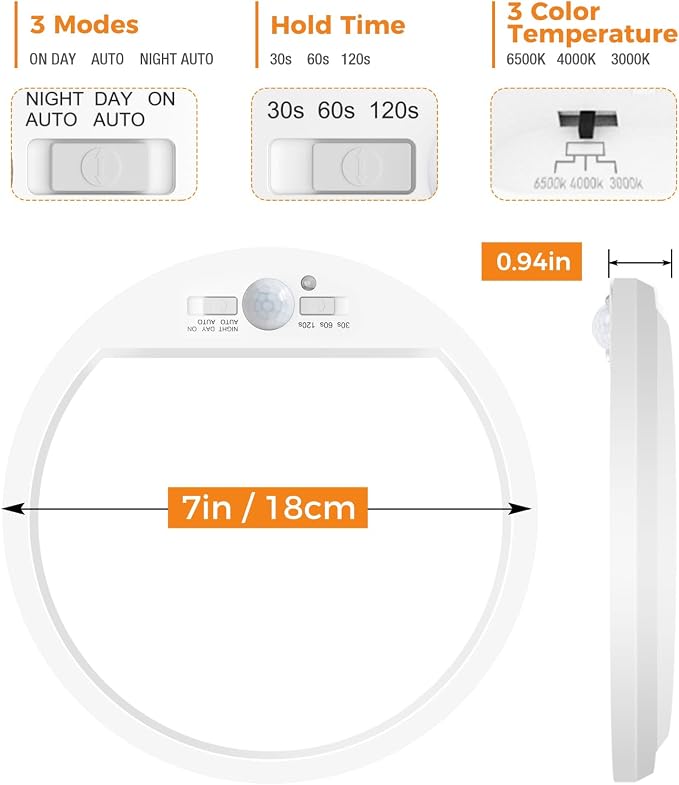 slochi Motion Sensor Light Indoor Hardwired PIR, 3000K/4000K/6500K LED Closet - Image 7