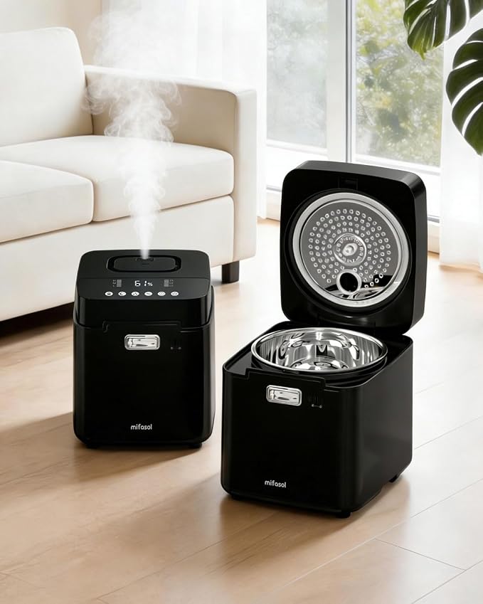 Mifasol Stainless Steel Humidifier, 3.3L Warm Mist Humidifiers for Bedroom, Easy Clean Steam Humidifiers for Home, Dishwasher Safe Humidifier Large Room, Black by PureComfortPerfectHumidity