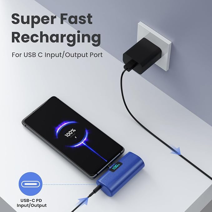 [2-Pack]Small Portable Charger 5200mAh, Upgraded PD USB C Power Bank Built-in USB-C Connector, LCD Display Battery Pack Compatible with iPhone 15/15 Plus/15 Pro/15 Pro Max/Samsung Android(Blue+Green) - Image 2