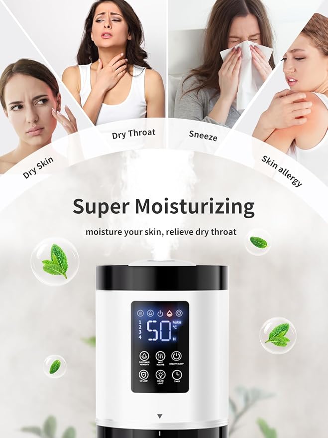 8L Humidifiers for Bedroom, 30dB Quiet, 500ft² Coverage, 60H Runtime, Top Fill, 3-in-1 Humidifier Large Room & Essential Oil Diffuser & Ambient Light, Sleep Mode, 16H Timer, Auto Shutoff Protection - Image 6