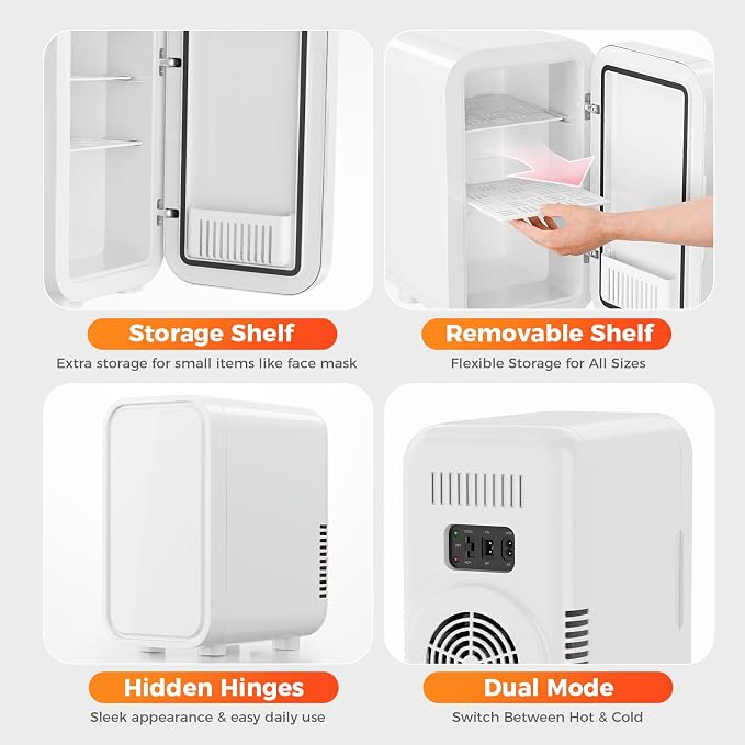 OSTBA Mini Fridge for Skincare, 6 Liter/8 Can 110V AC/ 12V DC Portable Thermoelectric Cooler Refrigerators for Bedroom, Skincare, Beverage, Office, Dorm Room and Car, White - Image 5