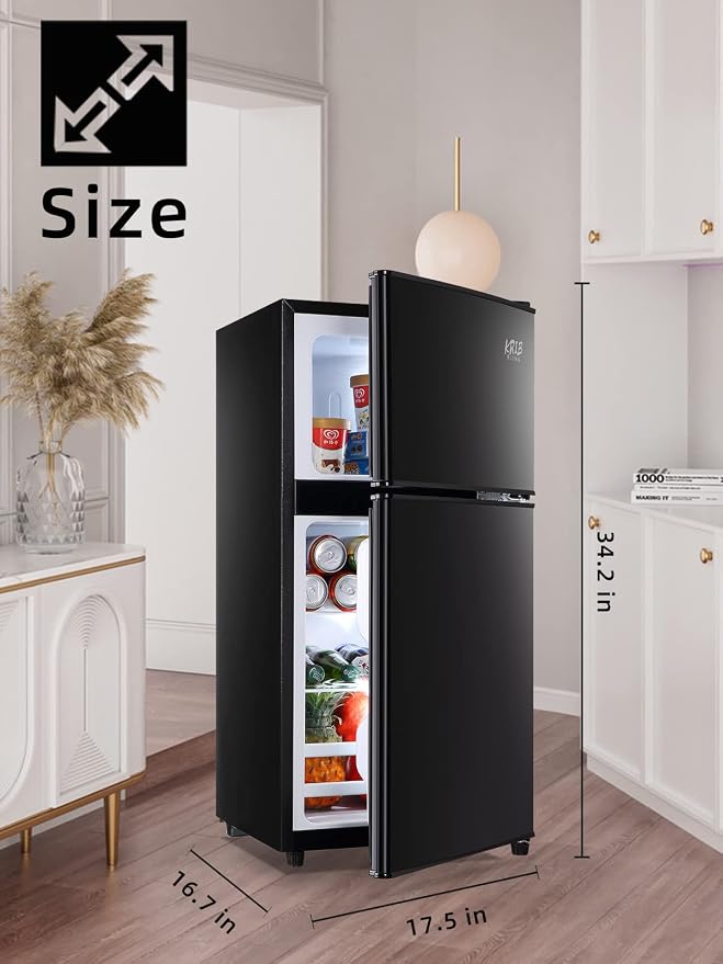 Refrigerators with Freezer on Top, Fridge 7- Level Adjustable Thermostat, Refrigerator for Apartment, Office, Camping, Black - Image 2