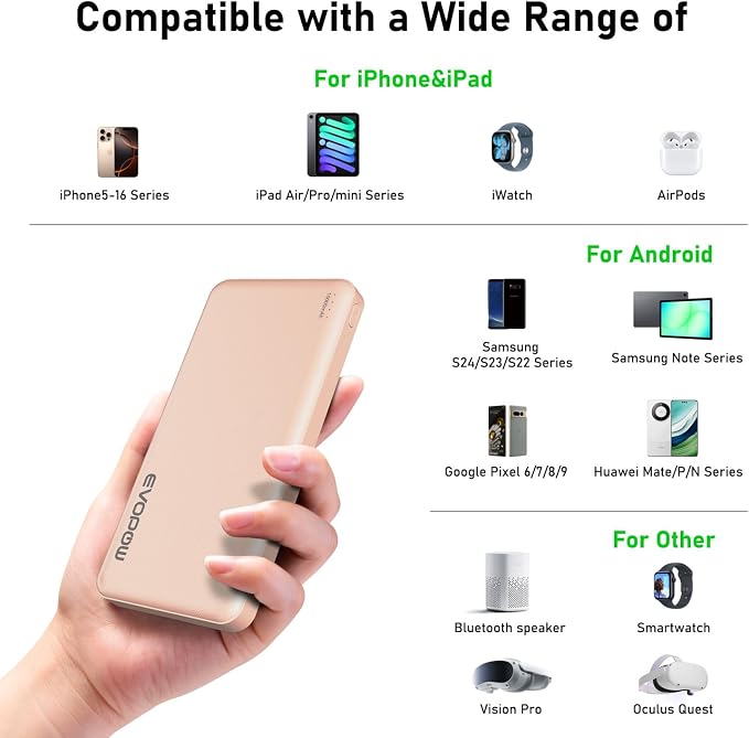 2-Pack Portable Charger, Slimmer 10000mAh Power Bank, USB C in&Out Fast Charging Battery Pack, External Portable Power Bank for iPhone Tablet Samsung Pixel Headphones etc (Blue&Pink) - Image 6