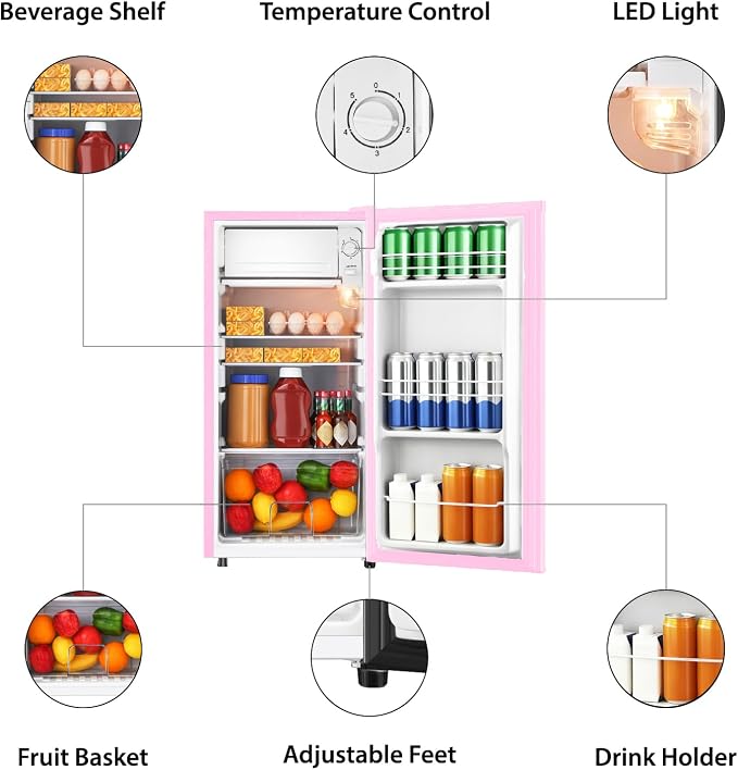 3.1 Cu.Ft Mini Fridge with Freezer, Single Door Mini Refrigerator, 5 Settings Temperature Adjustable, Compact Refrigerator for Apartment,Dorm, Office, Bedroom - Image 3