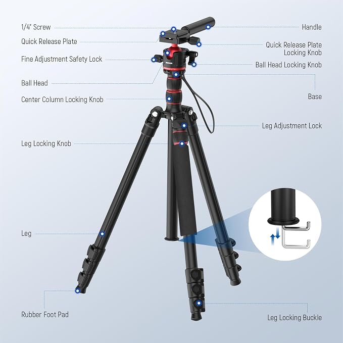 NEEWER BASICS Camera Tripod Monopod, Arca Type QR Plate, Reversible Legs - Image 8