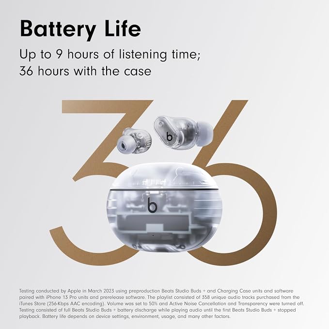 Beats Studio Buds + | True Wireless Noise Cancelling Earbuds, Enhanced Apple & Android Compatibility, Built-in Microphone, Sweat Resistant Bluetooth Headphones, Spatial Audio - Transparent - Image 3
